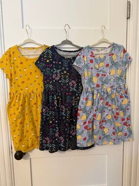 Girls' Short Sleeve Floral & Fruit Print Dress - Yellow, Navy, Light Blue